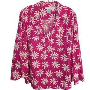 Cathy Daniels 2X Women's Top Pink roll Sleeves Shirt Blouse Plus 18W 20W XXL 2XL